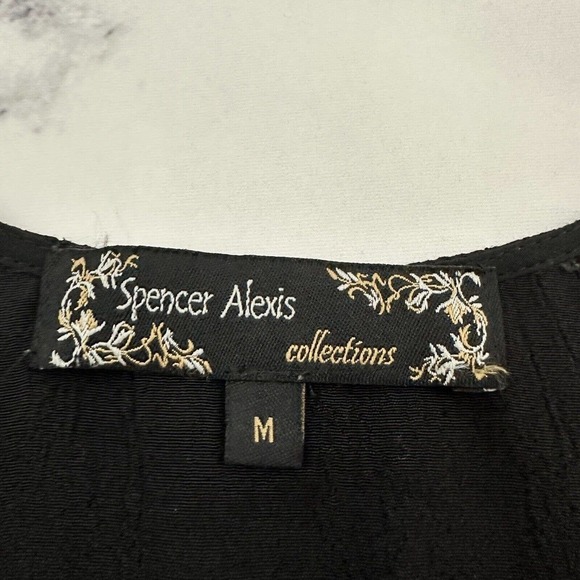 Spencer Alexis Kimono Blouse Top Size M Black Cream Silk Blend Floral Jacquard - Picture 6 of 12